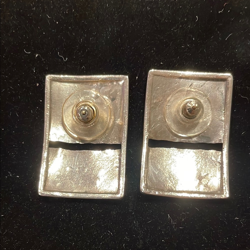 Gold And Silver Rectangular Earrings - image 2